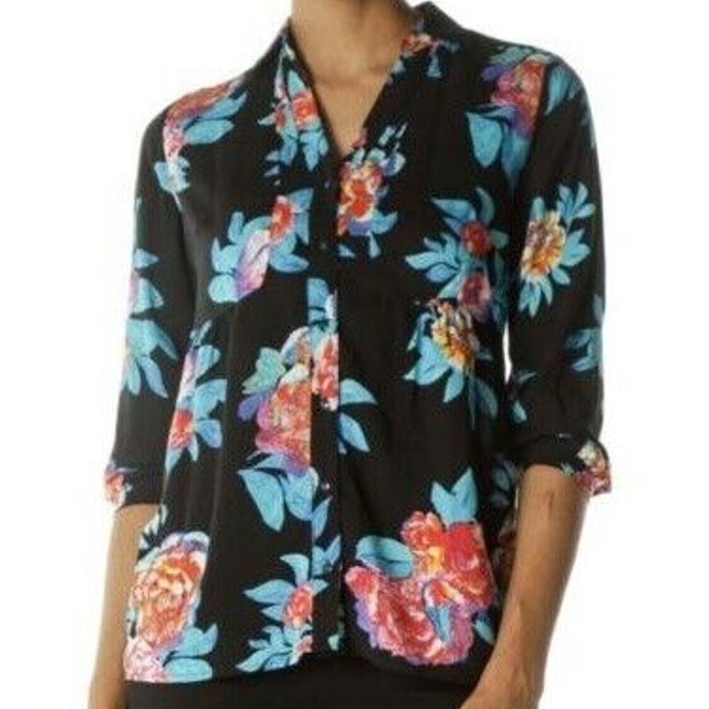 Anthropologie Maeve Floral Woodland Walk Button Blouse 10 Boho Tropical Hippie